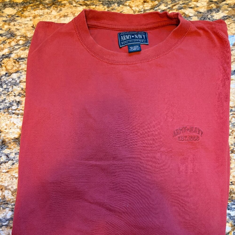 Army Navy Long Sleeve Heavyweight Dark Red XL Men’s T-shirt Embroidered